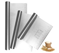 3 Pièces Grattoir à Pâte, Spatule Patisserie Acier Inoxydable 15/20/25cm Corne Patisserie Anti-adhérent Coupe Pate avec Graduation Poignée Spatule Cuisine pour Gâteaux Pizzas Tartes Pâte à Pain