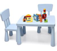 3 pièces. Groupe de sièges pour enfants, table pour enfants avec 2 chaises, meubles pour enfants en plastique bleu