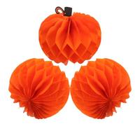 3 Pièces Halloween Citrouille Décoration Boule Nid D'abeille | Orange, Forme Citrouille, Style Papier, pour Intérieur Festif, Lot Décoratif Léger, Ambiance Saisonnière