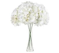 3 Pièces Hortensia Artificiel Blanc 68CM Grosse Fleur Soie Réaliste Bouquet | Haut Vase Baptême Mariage Décoration pour Tige Longue Fausse