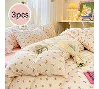3 pièces Housse de couette imprimée florale à petits motifs et rayée, fraîche & confortable pour la Saint-Valentin, pour femmes, style dortoir, toutes saisons, super douce, imprimée et brossée, Twin F