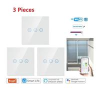 3 Pièces Interrupteur Intelligent WiFi,avec Alexa,Smart Life,Tuya App,Pour portes électriques,volets roulants.Blanc