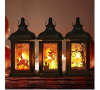 3 Pièces Lanterne Halloween LED, Decoration Halloween Exterieur et Interieur a Suspendre, Halloween Decoration Citrouille Lumine