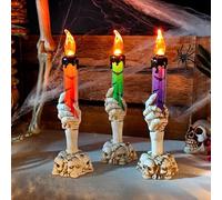 3 Pièces Lumière du Bougeoir du Crâne, Squelette d'halloween Lampe de Bougies sans Flamme Alimentée pour Décoration de La Maison Hantée, Lumières Décoratives Halloween