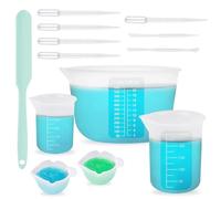 3 Pièces Mesurer en Silicone avec Gradué, 100ml/250ml/600ml Gobelet Doseur en Résine époxy, Réutilisable Verres Doseur Silicone avec Petits Bols de Mélange, Pipettes et Spatule pour, pour Bricolage, M