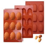 3 Pièces Mini Moule À Madeleine Silicone | 9 Cavités Antiadhésif En Forme De Coquille Pour Chocolat, Gâteau, Bonbons, Pudding (Rouge Brique)