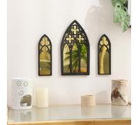 3 pièces Miroir mural gothique en forme d'arche, miroir mural de style fenêtre d'église vintage, décoration murale en forme de fenêtre médiévale, ensemble de miroirs muraux gothiques rétro pour la mai