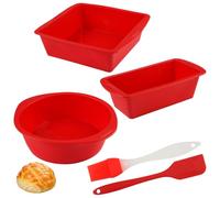 3 Pièces Moule a Gateau Silicone, Moule a Cake Silicone Antiadhésif et 1 Brosse + 1 Spatule, Libération Facile Réutilisable Moule Gâteau Silicon pour Pains, Brownies(Ronde, Rectangulaire, Carrée)