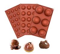 3 Pièces Moule Silicone Demi Sphère, Moule Boule Silicone, 3D Moule Gâteau Demi Sphère Set de 6, 15 et 24 Cavités pour la Fabrication de Chocolat, Gâteau, Gelée, Mousse de Dôme