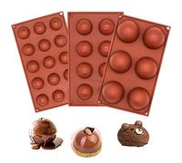 3 Pièces Moule Silicone Demi Sphère, Moule Boule Silicone, 3D Moule Gâteau Demi Sphère Set de 6, 8 et 15 Cavités pour la Fabrication de Chocolat, Gâteau, Gelée, Mousse de Dôme