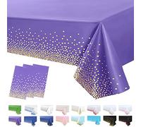 3 Pièces Nappe de Fête Lilas, Nappe en Plastique 137x274cm Couverture de Table de Confettis à Pois Gold Nappe de Table de Fête Rectangulaire pour Décorations d'anniversaire Mariage Noël Halloween