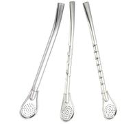 3 Pièces Paille en Acier Inoxydable avec Cuillère Filtre Longue | Trous Fins, Surface Polie sans Bavure, Adaptée aux Tasses et Bouteilles, pour Café, Thé, Desserts et Fruits