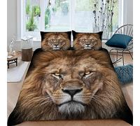 3 pièces Parure de Lit 2 Personnes Adultes Lion Housse de Couette 240x260 en Microfibre Imprimé 3D Animal avec Fermeture Éclair avec 2 Taies d'oreiller 50x75cm