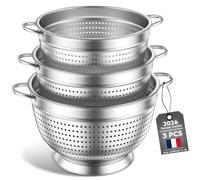 3 Pièces Passoire Inox Tamis Cuisine, 20/24/26cm Passoire-égouttoir métallique pour évier avec poignée - Passoires à mailles fines pour le lavage des pâtes, légumes, fruits et riz (Trois paquets)