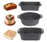 3 Pièces Petit Moule a Cake Silicone, Facile à Nettoyer et Réutilisables | Set de Moule à Gâteau en Silicone Antiadhésif, Sans BPA, pour Gâteaux, Pains, Brownies (Ronde, Rectangulaire, Carrée)