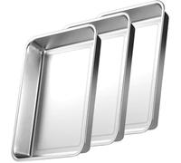3 Pièces Plat Four Rectangulaire 40x30x4 8 Cm Plat Inox Profond En Acier Grand Plateau Pour Cuisson Rôtir Servir Gratin Et Lave-Va