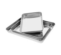 3 Pièces Plateaux de Cuisson en Acier Inoxydable, Fond Plat | Nettoyage Facile, Usage Polyvalent, Prise en Main Confortable, Bords Arrondis, pour Four Grille