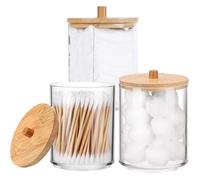 3 Pièces Porte-Qtip en Acrylique, Boîte à Coton-Tige Rond Pot, Boule de Coton-Tige Distributeur de Pots