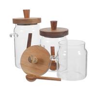 3 pièces Récipient en Verre pour Lessive avec Couvercle Bois et cuillère | Stockage Hermétique, Nettoyage Facile, Niveaux Visibles, pour Buanderie, Céréales, Café, Thé ou Feuilles de Séchage