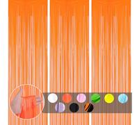 3 pièces Rideau Métallique de Frange Macaron Orange,1mx2m Scintillants Foil Rideau Shimmer Brillants Decoration Anniversaire Photo Fond,pour Deco Porte Fenetres,Disco,Scintillant Mariage,Maison,Fête