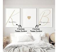 3 pièces/set, Affiche sur canevas sans cadre personnalisée - Impression murale personnalisée avec nom, Cadeau de mariage avec initiales du couple imprimées, Impression murale en forme de cœur pour lui