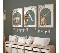 3 pièces/set, Affiche sur canevas sans cadre personnalisée - Impressions murales avec nom personnalisé, 3 ensembles d'impressions de pépinière, impressions d'animaux, impressions de jungle personnalis