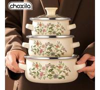 3 pièces/set Casserole en émail, Marmite à double poignée, Cocotte-minute couverte, Cuiseur à riz, Marmite multifonctionnelle pour la maison, Compatible avec les plaques à induction et les cuisinières