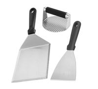 3 Pièces Set D’ustensiles de Barbecue en Acier Inoxydable | Spatule Plancha et Presse à Viande, Manche Pp, Usage la Cuisine et Burger, Robuste, Antiadhésif