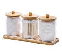 3 pièces Set de contenants de rangement pour salle de bain, incluant porte-balai/éponge de nettoyage, distributeur pour coton-tiges et médicaments, organisateur de salle de bain transparent. Idéal pou