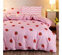 3 pièces Set de literie imprimé fraise rose bande dessinée, réversible, style campus mignon, convient aux étudiants et adolescents pour la rentrée scolaire, toutes saisons, doux et respirant, lavable 