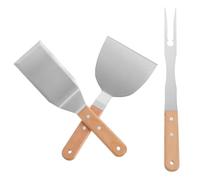 3 Pièces Set de Spatule et Fourchette Barbecue en Acier Inoxydable | Longue Pelle Teppanyaki, Grattoir Plat, Manche Bois, Portable Léger, pour Grillades Familiales et Extérieur