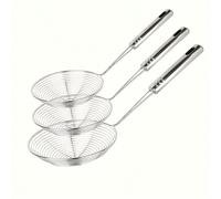3 pièces/set Ensemble de passoires en acier inoxydable, écumoire en métal durable avec long manche, convient pour la friture, l'égouttage des pâtes, avec anneau de suspension, adapté aux ustensiles de