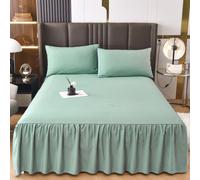 3 pièces Set Jupe De Lit À Volants, Doux et Respirant Couvre-Lit/Drap-Housse en Douce avec Taie d'oreiller, Housse de Drap Couleur Unie pour Chambres Et Dortoirs