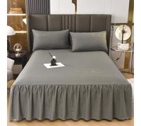 3 pièces Set Jupe De Lit À Volants, Doux et Respirant Couvre-Lit/Drap-Housse en Douce avec Taie d'oreiller, Housse de Drap Couleur Unie pour Chambres Et Dortoirs