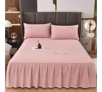 3 pièces Set Jupe De Lit À Volants, Doux et Respirant Couvre-Lit/Drap-Housse en Douce avec Taie d'oreiller, Housse de Drap Couleur Unie pour Chambres Et Dortoirs