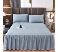 3 pièces Set Jupe De Lit À Volants, Doux et Respirant Couvre-Lit/Drap-Housse en Douce avec Taie d'oreiller, Housse de Drap Couleur Unie pour Chambres Et Dortoirs
