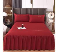 3 pièces Set Jupe De Lit À Volants, Doux et Respirant Couvre-Lit/Drap-Housse en Douce avec Taie d'oreiller, Housse de Drap Couleur Unie pour Chambres Et Dortoirs