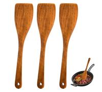 3 Pièces Spatules en Bois, Spatule de Cuisine en Teck Naturel, 33cm | Résistantes à la Chaleur, Douces pour les Poêles Antiadhésives, Manche Long avec Trou de Suspension, pour Poêle, Wok etc