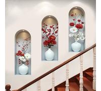 3 pièces Stickers muraux d'effet stéréoscopique 3D de plantes en pot à arche et bouquet, autocollants amovibles et imperméables, convient pour le décor de canapé, le couloir de bureau et les accessoir