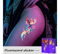3 pièces Tatouages temporaires lumineux de phénix, tatouages factices réactifs à la lumière noire, colorés, imperméables et longue durée, convenant pour les femmes en fête et en boîte de nuit. Autocol