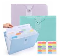 3 Pièces Trieur Extensible A4, 12 Compartiments, Range Documents Accordéon | En PP avec Bouton-Pression et Étiquettes, pour École, Bureau, Maison et Voyages, Bleu, Vert, Violet