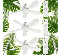 3 Pièces Ventilateur de Plafond avec Lumière LED Dimmable E27/E26 5 Pales | Télécommande Incluse, 3 Vitesses, Minuterie, Silencieux, Salon & Chambre