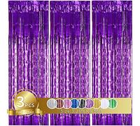 3 Pièces Violet Rideau Métallique de Frange Brillant Rideau à Franges Aluminium Shimmer Porte Fenêtre pour Décoration Fête Mariage d'anniversaire