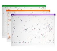 3 pochettes à fermeture éclair pour classeur A4, ornées de paillettes, de couleur vert/orange fluo