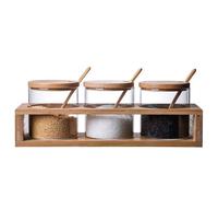 3 pot à condiments, joli bol à sucer, récipient à sel avec cuillère en bois, boîte de rangement pour épices et poivrons pour