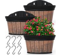 3 pots de plantes tenture murale Vases Cache-pot Set Distressed Chêne Brun