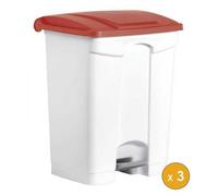 3 Poubelles à tri à pédale 45 litres pour Sac 120 litres - Rouge