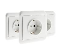 Zenitech 3 Prises Schuko 16A avec Terre et Plaques à Encastrer, Blanc, Installation Facile avec Vis et Griffes Incluses, Compatible Boîte 1 Poste Standard, Pose Encastrée ou Saillie