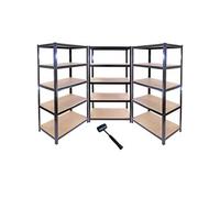 Monster Racking 3 x T-Rax : rayonnage pour charges lourdes, pour atelier, garage, cave, usage industriel, en acier, pour entrepôt, en métal, 90 cm x 45 cm x 180 cm, 100 % sans vis + marteau en caoutch