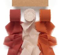 3 rouleaux de ruban à franges en soie de mousseline fait main terracotta et orange 1,5 pouces x 16,4 pouces, convient pour la décoration de mariage, l'emballage de cadeaux de mariage, les invitations,